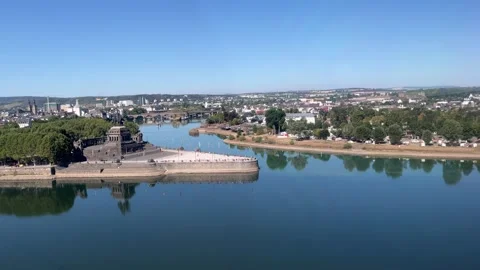 Selective focus scenic aerial view of Deutsches Eck and river confluence in.. Stock Footage 344931339