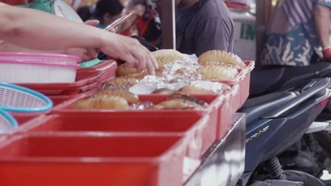 Selective focus of sea cucumber being sold at the traditional Chinese food .. Stock Footage 326303296