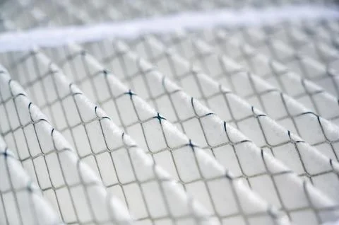 Selective focus on section of a new white and clean residential air filter Foto stock