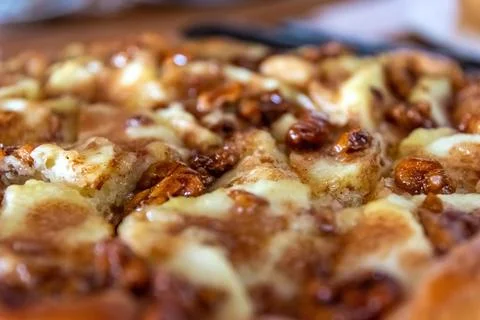 Selective focus shot of an apple nut cake Stock Photos