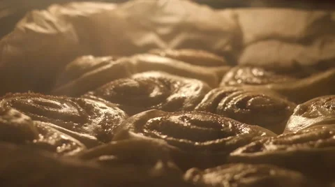 Selective focus shot of cinnabon baking, time-lapse Stock Footage 67501389