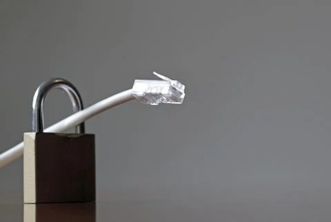 Selective focus shot of an internet cable through a lock 写真素材