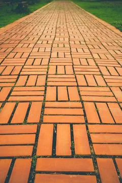 Selective focus shot of many bricks walkway. Stock Photos