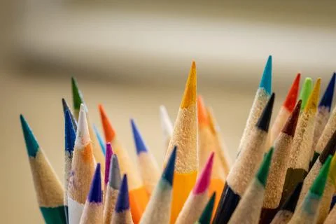 Selective focus shot of sharp colored pencils Stock Photos