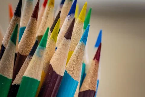 Selective focus shot of sharp colored pencils 写真素材