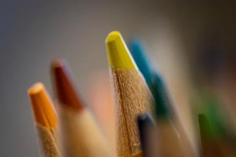 Selective focus shot of sharp colored pencils Foto stock