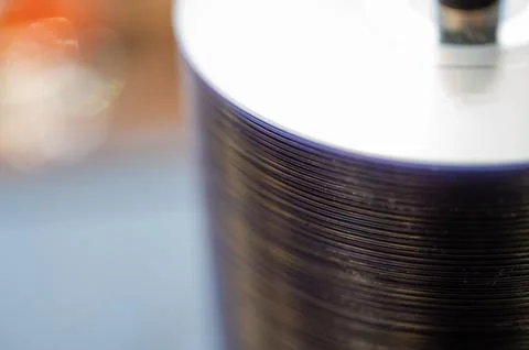 Selective focus on a sleeve of compact discs CD's used for storing electronic Stock Photos