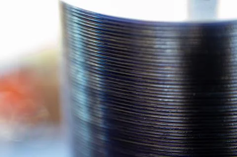 Selective focus on a sleeve of compact discs CD's used for storing electronic Foto stock