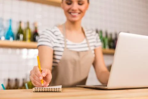 Selective focus of a small notebook Stock-Fotos