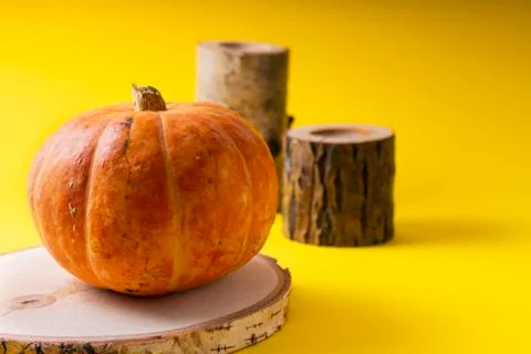 Selective focus. a small orange fresh pumpkin Foto stock