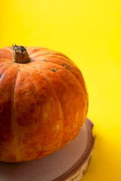 Selective focus. a small orange fresh pumpkin Stock Photos