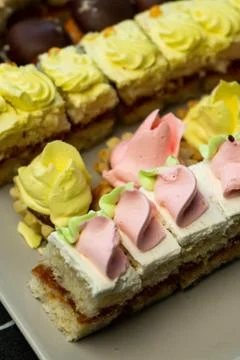 Selective focus, small sponge cakes Stock Photos