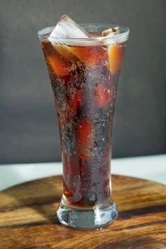 Selective focus of soft drinks with ice cubes. Stock Photos