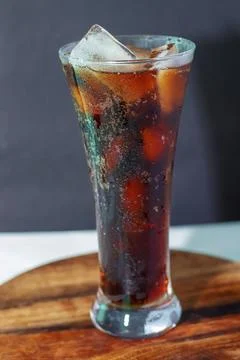 Selective focus of soft drinks with ice cubes. Stock Photos