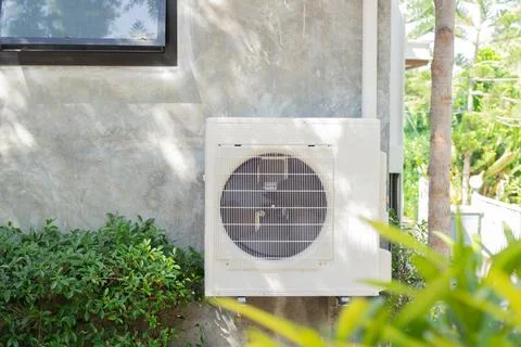 Selective focus of a solar-powered air conditioning system Stock Photos