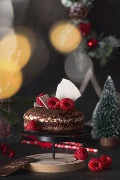 Selective focus. sponge cake three chocolate Foto stock