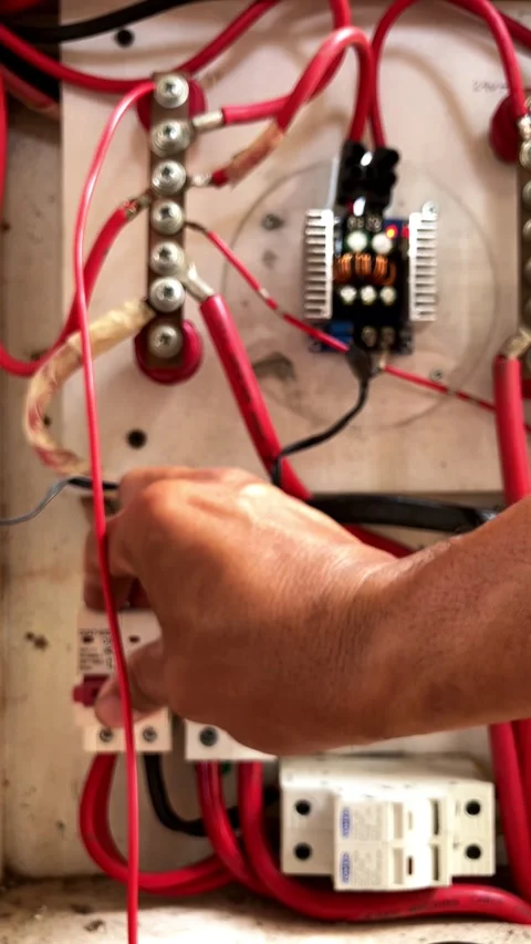 Selective Focus Of A Technician's Hand Swithcing On The Mcb Stock Footage 345865001