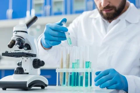 Selective focus of test tubes with biological samples Stock Photos