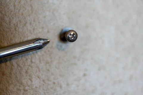 Selective focus on a typical drywall anchor installation with a Philips Foto stock