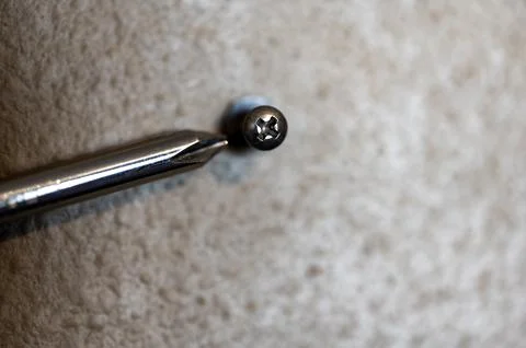 Selective focus on a typical drywall anchor installation . Foto stock