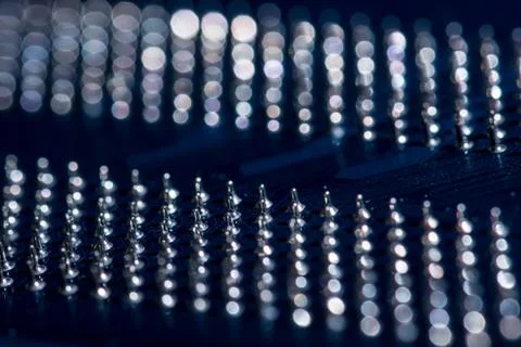 Selective focus of various details of computer motherboard Foto stock