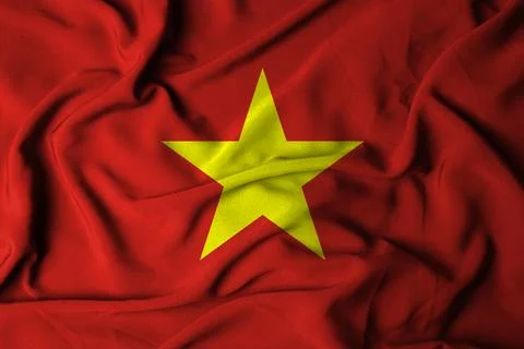 Selective focus of vietnam flag, with waving fabric texture. Stock Illustration