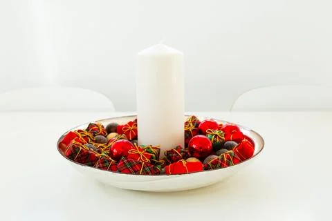Selective focus view of Christmas table centerpiece Stock Photos