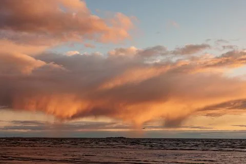 Selective focus, view of setting sun and sky with clouds. nature background Stock Photos