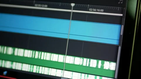 Selective focus view to sound audio graph on computer screen while renderin.. Stock Footage 286311664