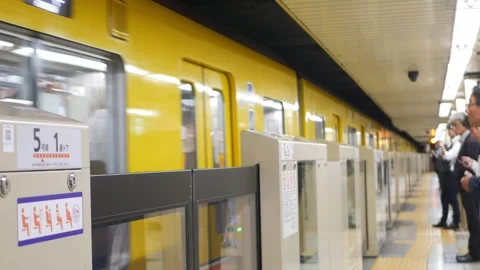 Selective focus view to subway train commuter at subway station while train.. Stock Footage 318122567