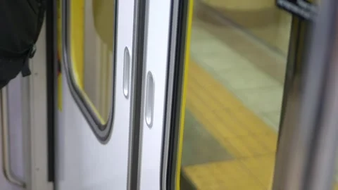Selective focus view on train subway commuter metro underground door while .. Stock-Footage 303646127