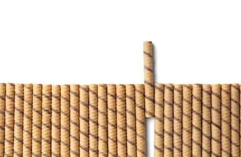 Selective focus waffle roll sticks on white background and space for text t.. Stock Photos