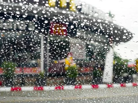 Selective focus water drops on the windshield after rain. Stock Photos