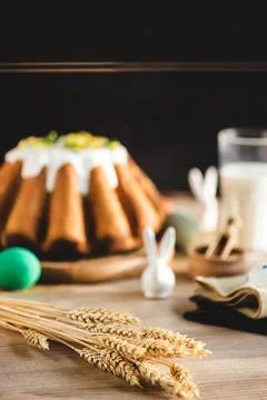 Selective focus wheat ears table Stock Photos
