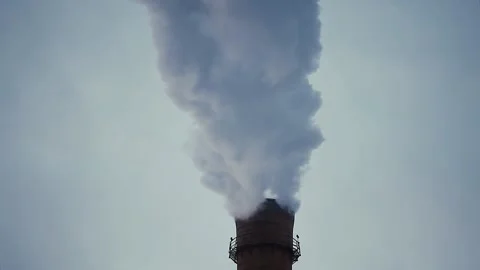 Selective focus. White Smoke Billowing from the Production Pipe. Stock Footage 153659028