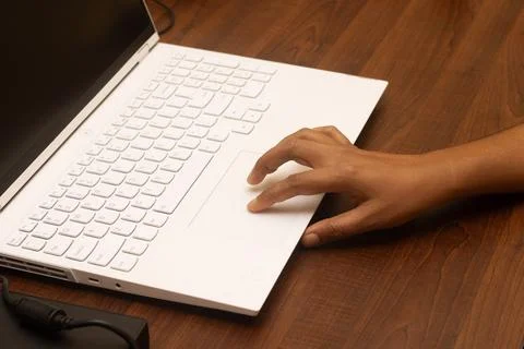 Selective focus of working on a computer keyboard. Stock Photos