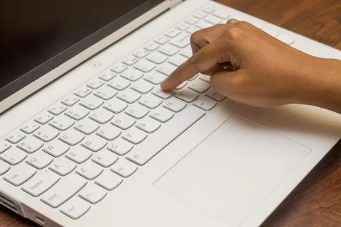 Selective focus of working on a computer keyboard. Stock Photos