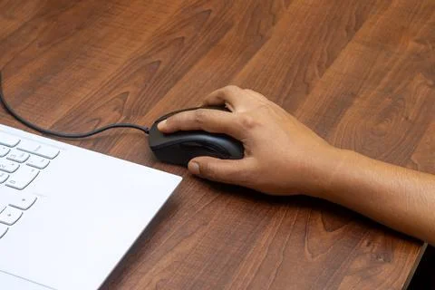 Selective focus of working on a computer keyboard. Stock Photos