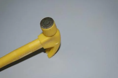 Selective focused, closeup view of toy hammer made from plastic Foto stock