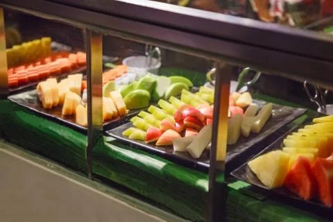 Selective Focused Fruit Cart Selling Fresh Assorted Tropical Asian Seasonal F Stock Photos