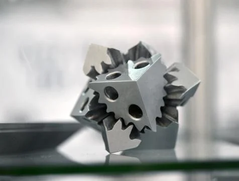 Selective Laser Melting. Object printed on metal 3d printer close-up. Stock Photos
