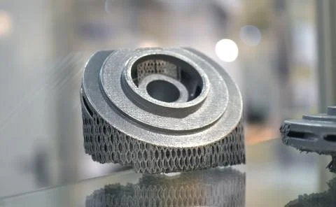 Selective Laser Melting. Object printed on metal 3d printer close-up. Stock Photos