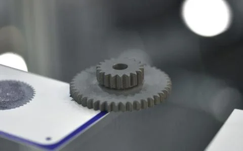 Selective Laser Melting. Object printed on metal 3d printer close-up. Stock Photos