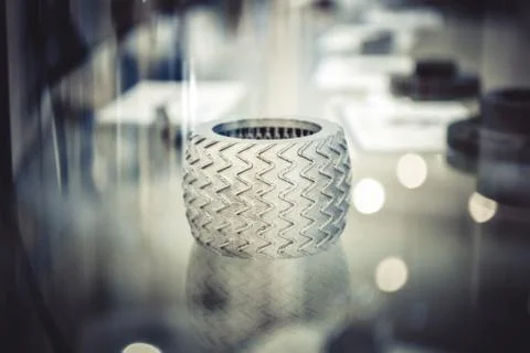 Selective Laser Melting. Object printed on metal 3d printer close-up. Stock Photos