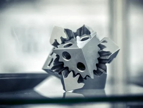 Selective Laser Melting. Object printed on metal 3d printer close-up. Stock Photos