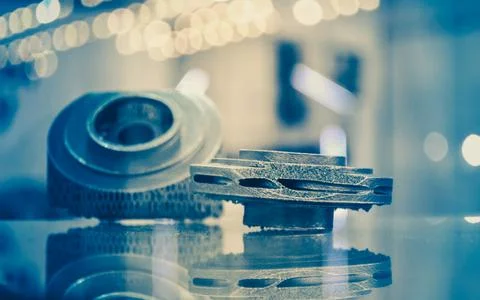 Selective Laser Melting. Object printed on metal 3d printer close-up. Stock Photos