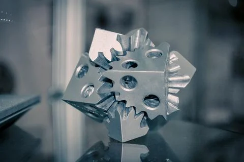 Selective Laser Melting. Object printed on metal 3d printer close-up. Stock Photos