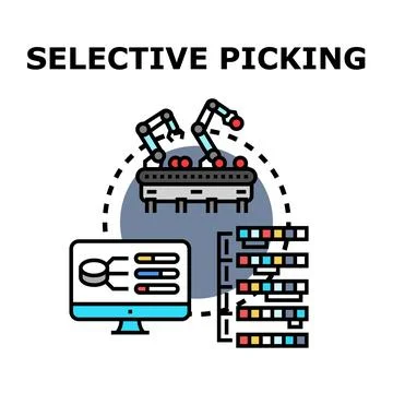 Selective picking automation concept using robotic arms イラスト素材