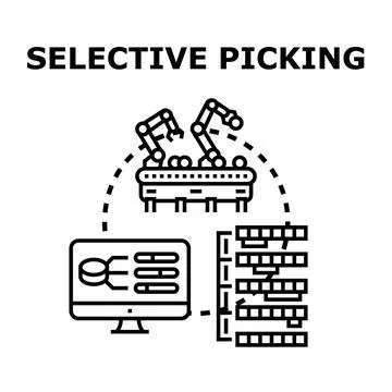 Selective picking automation concept using robotic arms Stock Illustration