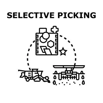 Selective picking process with harvesting and sorting concepts イラスト素材